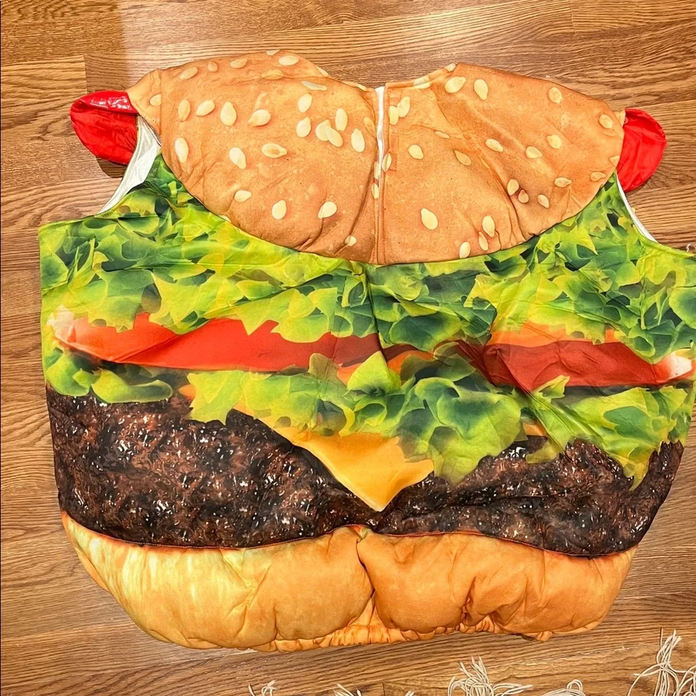 Spirit Men's Cheeseburger Costume Top in Yellow, Red, Brown, Green - Picture 2 of 4